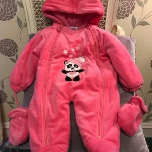 Cute 3/6 months fleece lined one piece w/ mittens